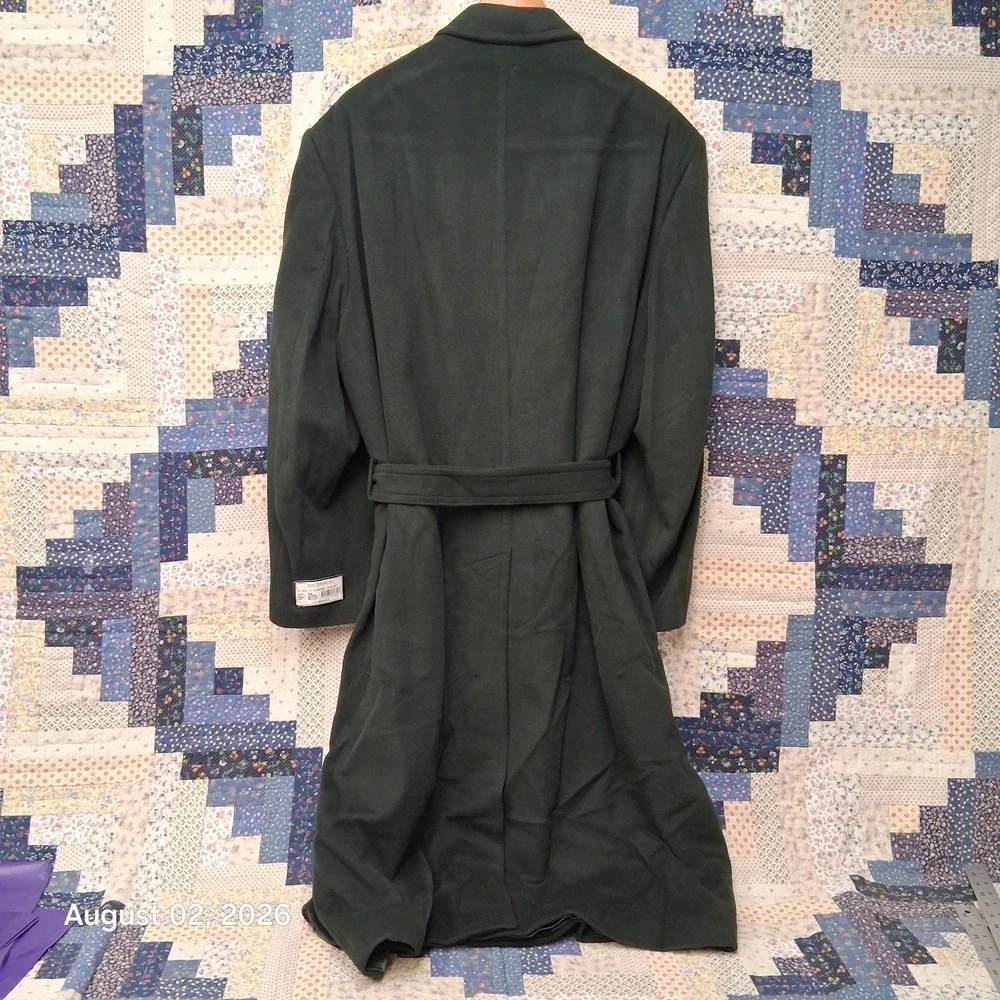 Bachrach Mens 44R Forest Green Wool Cashmere Belted Double Breasted Overcoat NWT
